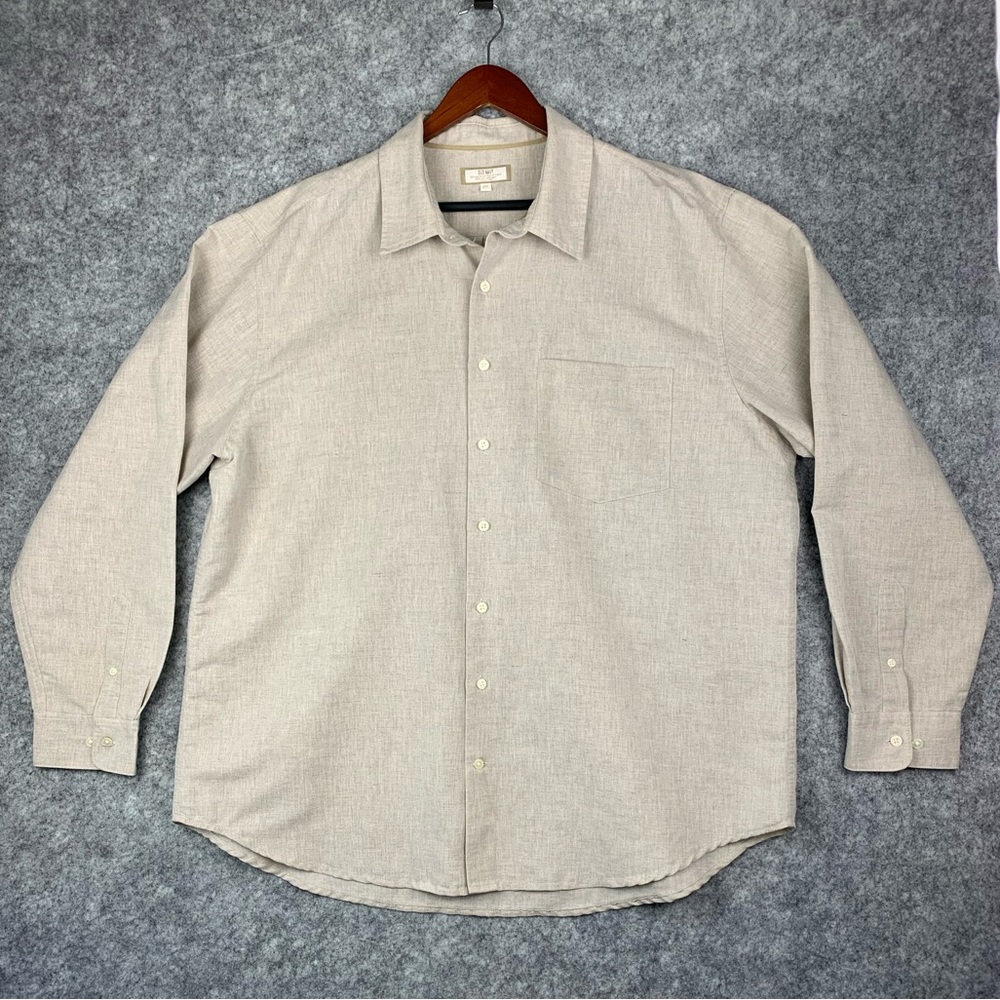 Old Navy Linen Cotton Blend Long Sleeve Button Up Casual Tan Beige Shirt XXL